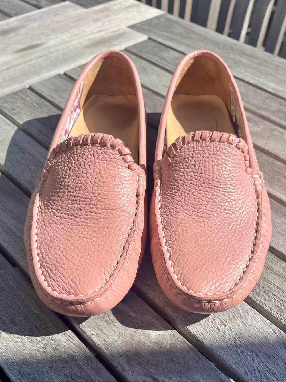 Jack Rogers Classic Pink Penbled Leather Moccasin Loafers